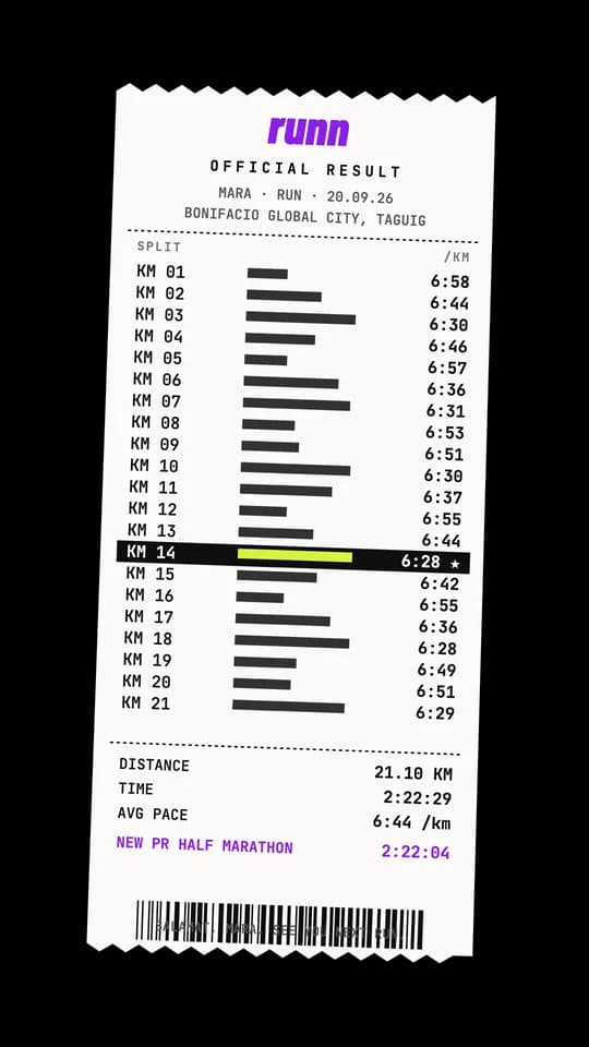 Receipt share card listing every kilometre split
