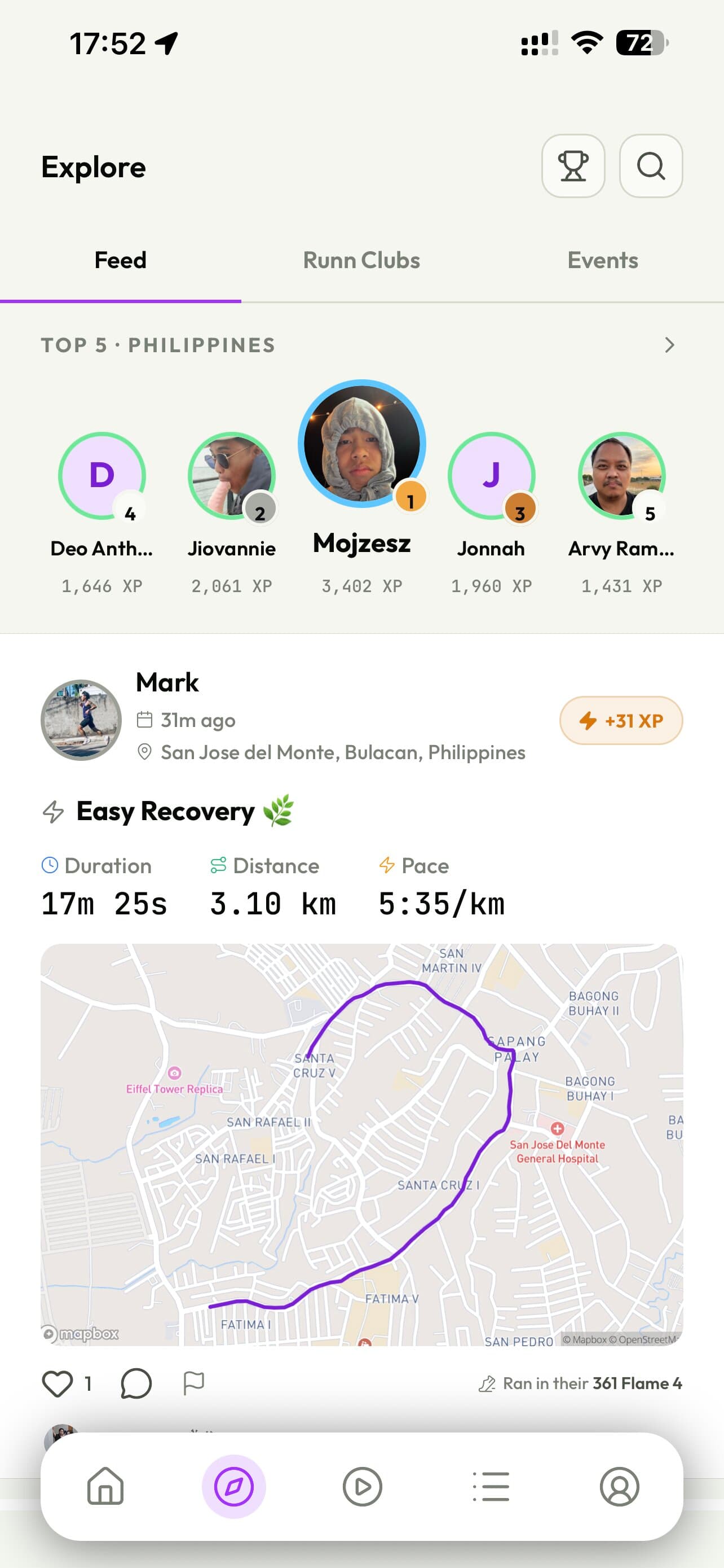 Explore tab with country leaderboard