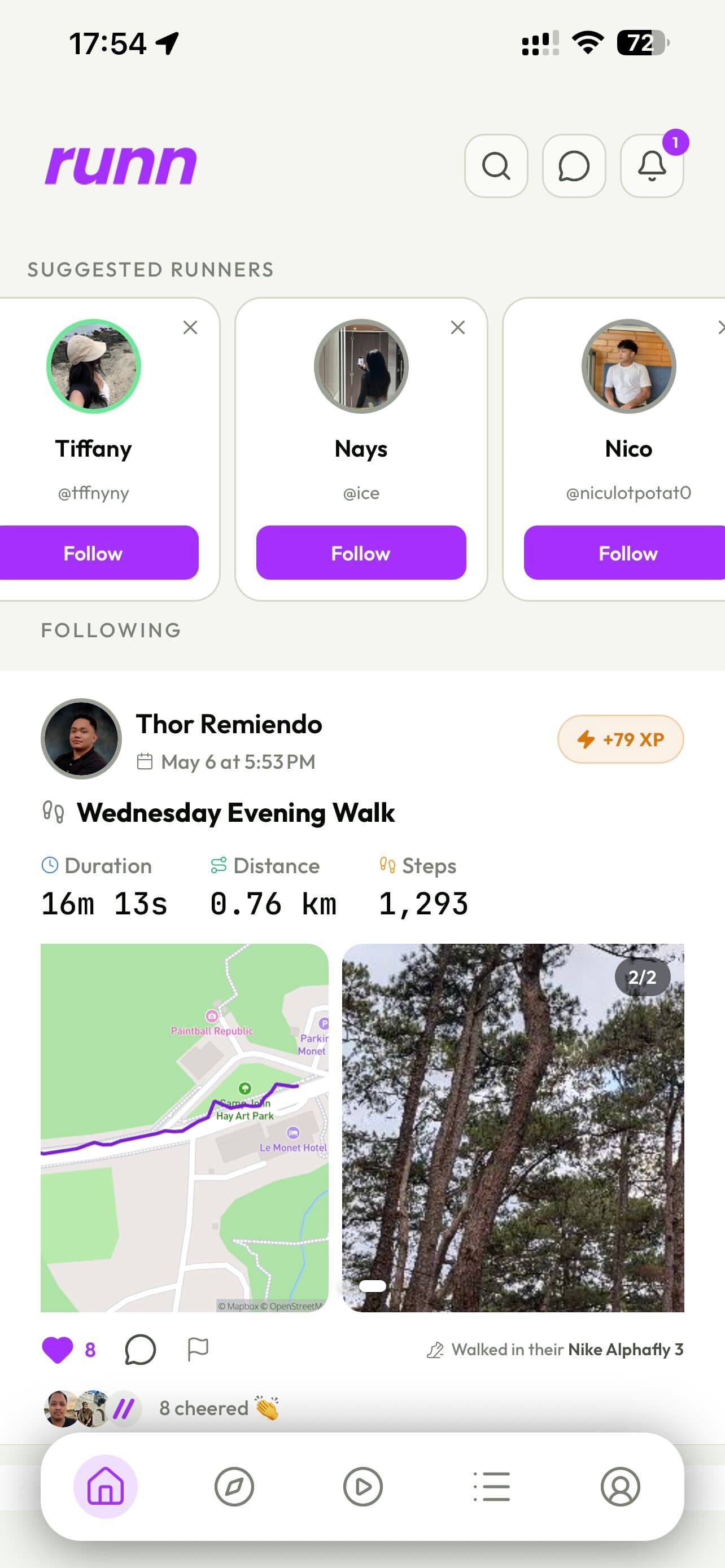 Suggested runners on the home tab