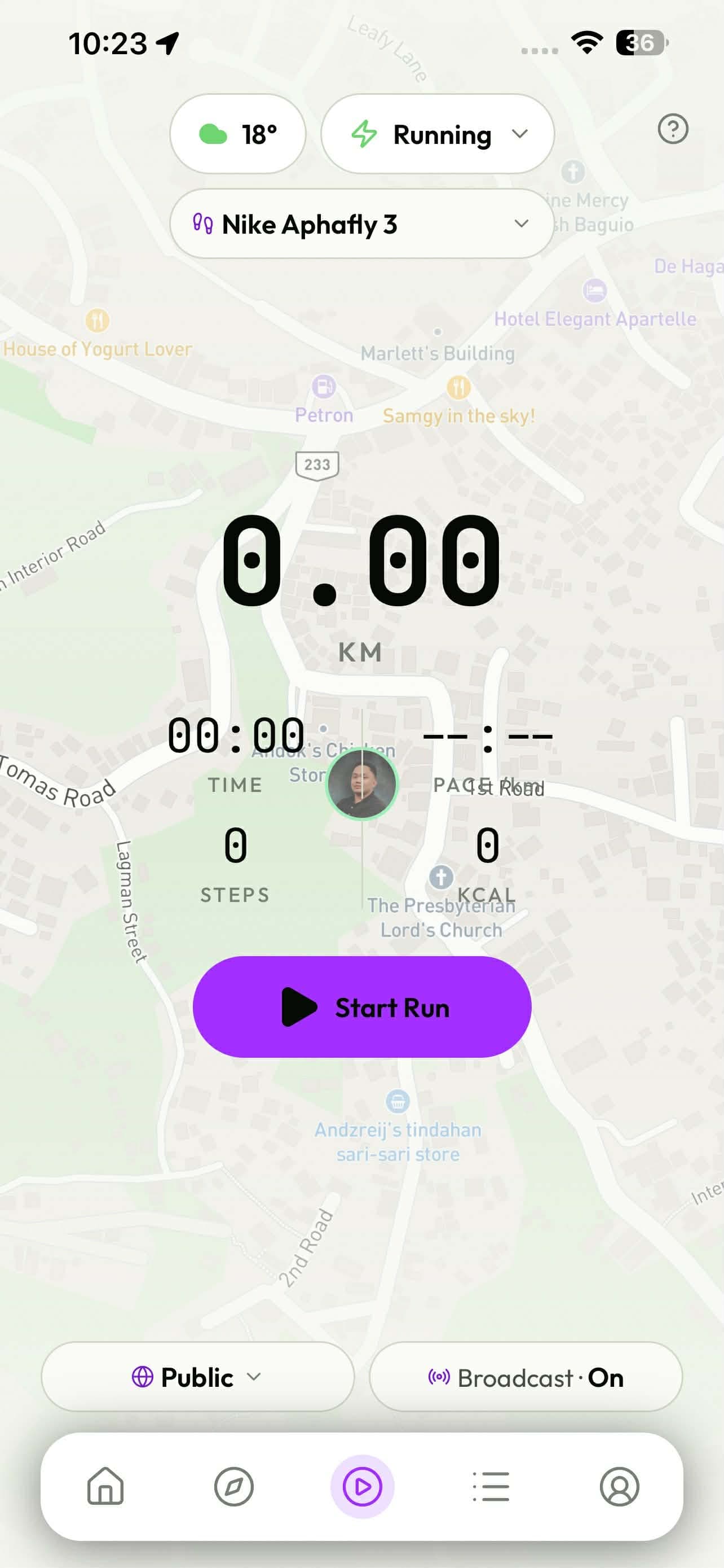 Runn live-recording screen