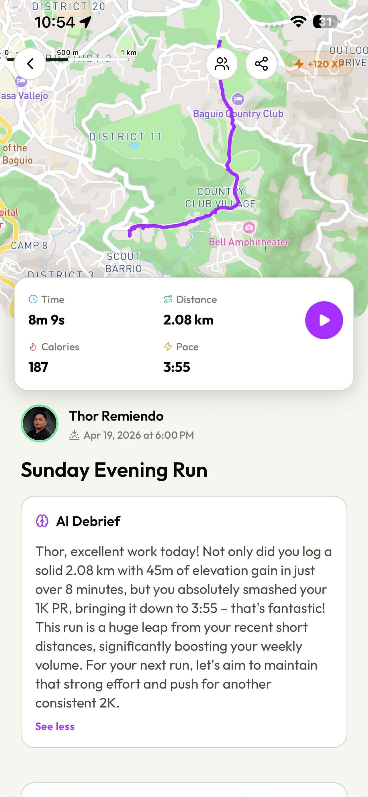 Runn AI debrief after a run