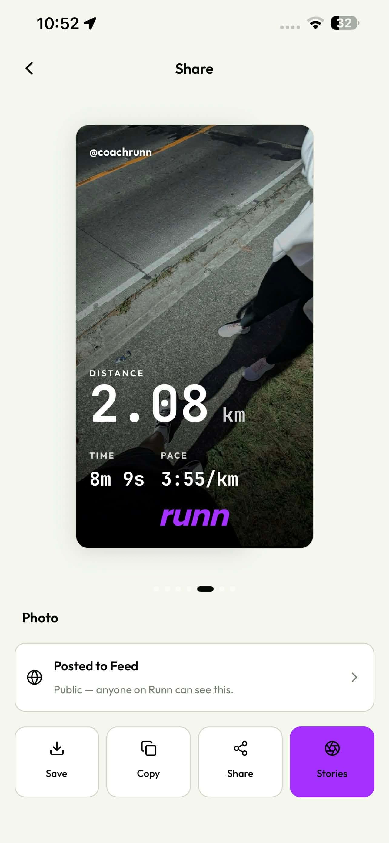 Photo share card with run stats